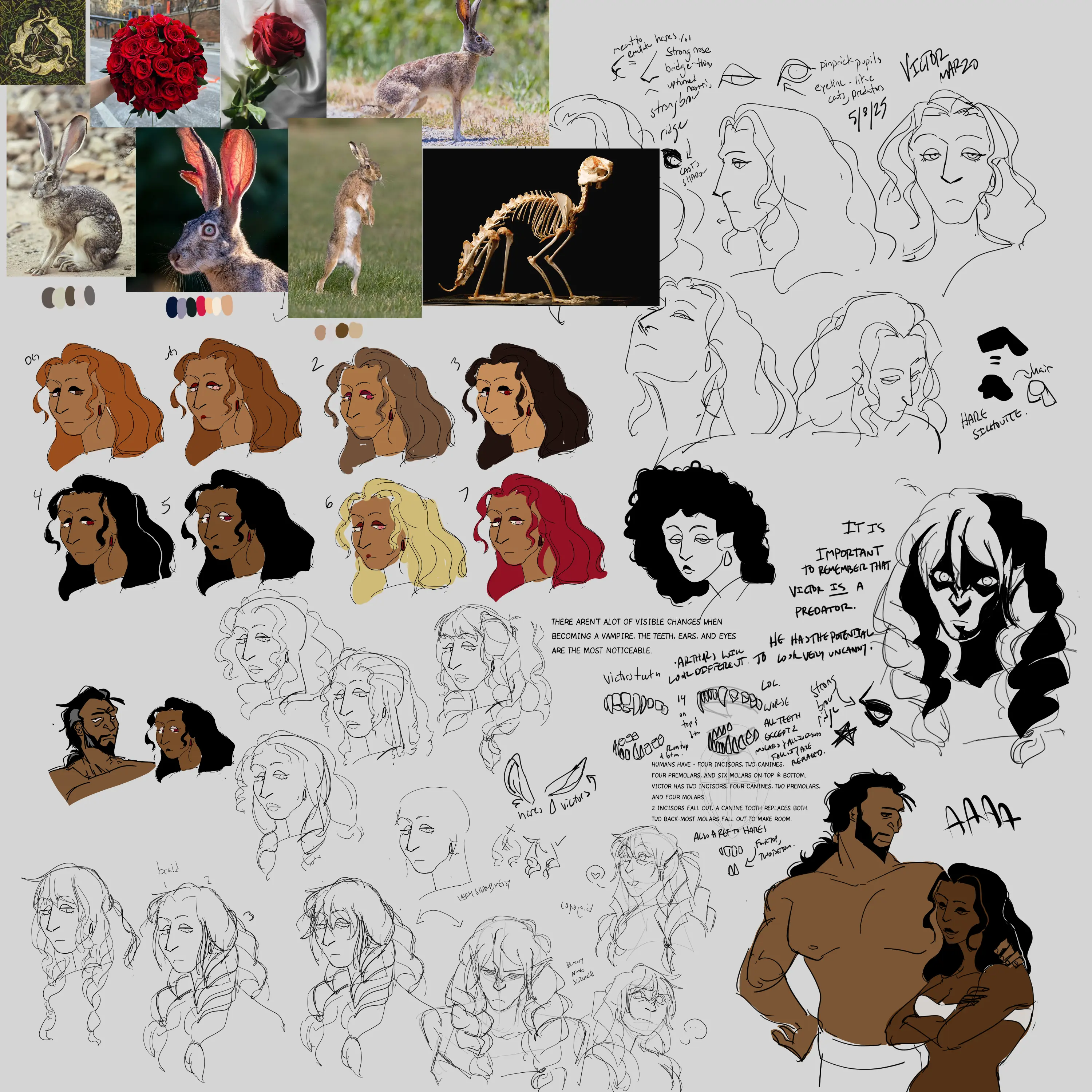 Hair color and style concepts for Victor, a vampiric sex worker.